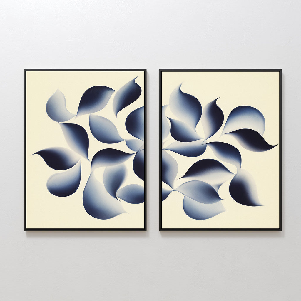 Indigo Whispers Diptych – Set of 2 Canvas Prints set of 2 – blue botanical canvas wall art by Aspire Prints