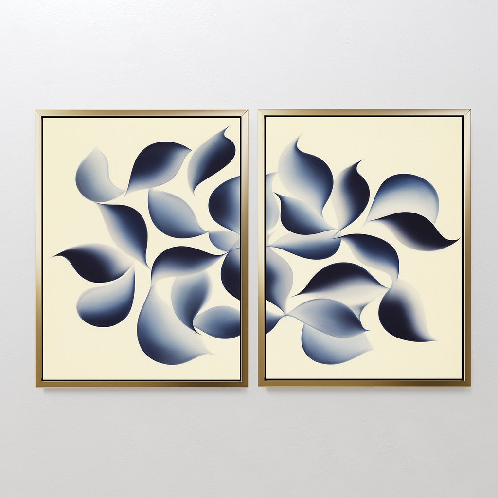 Indigo Whispers Diptych – Set of 2 Canvas Prints set of 2 – blue botanical canvas wall art by Aspire Prints