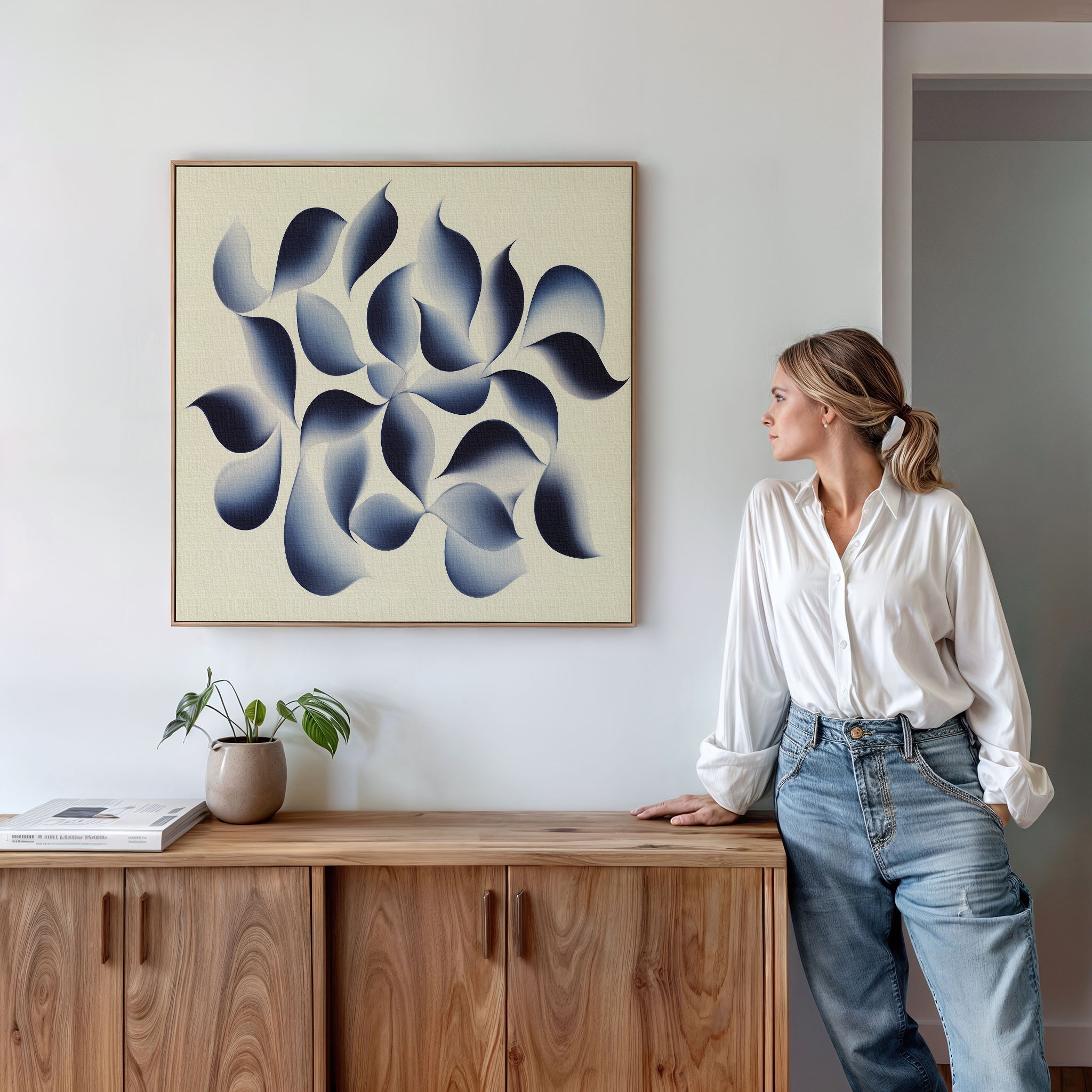 Indigo Whisper in Bloom – blue botanical canvas wall art print by Aspire Prints