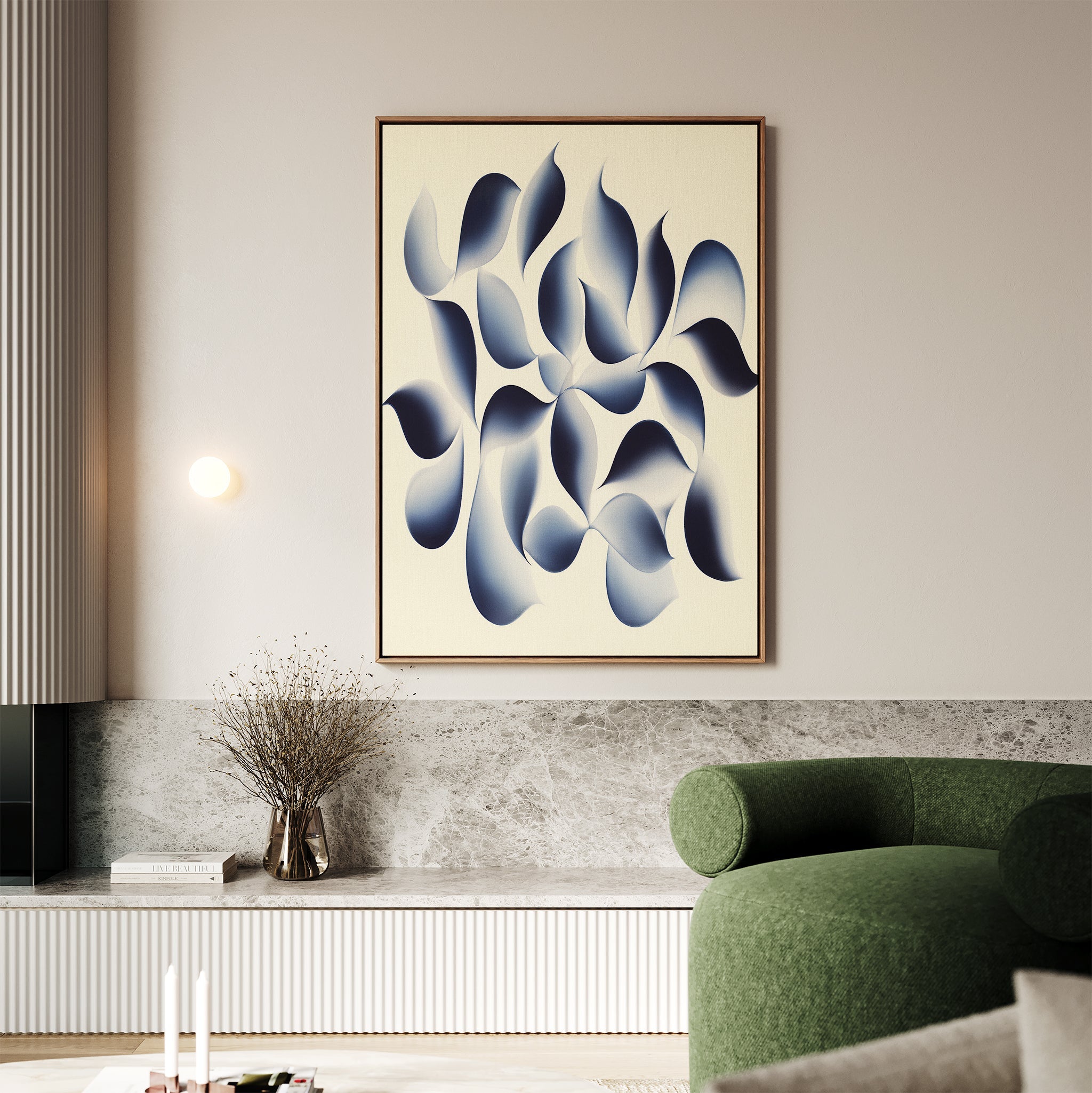 Indigo Whispers in the Quiet – blue botanical canvas wall art print by Aspire Prints