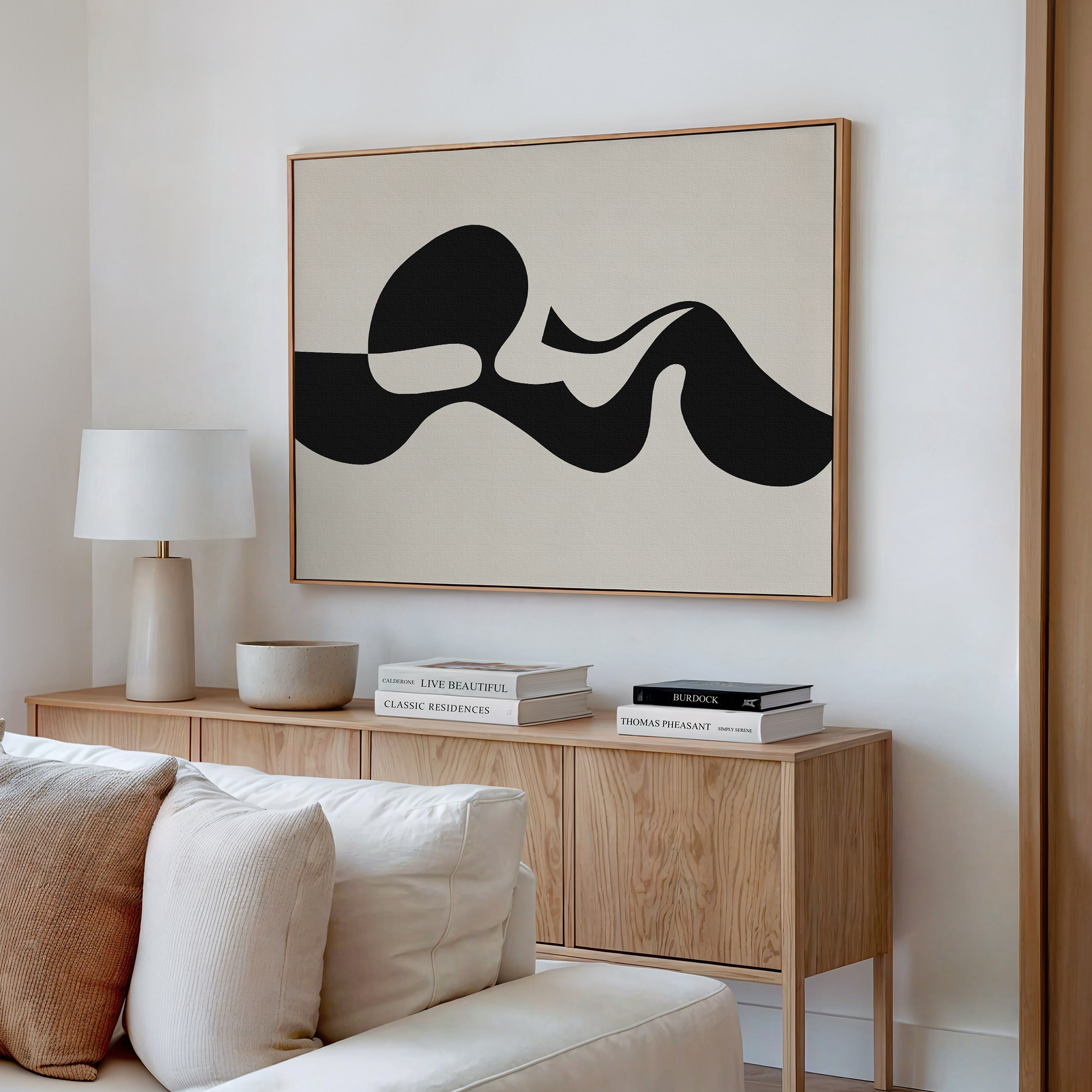 Whispered Calligraphy – black and white abstract canvas wall art print by Aspire Prints