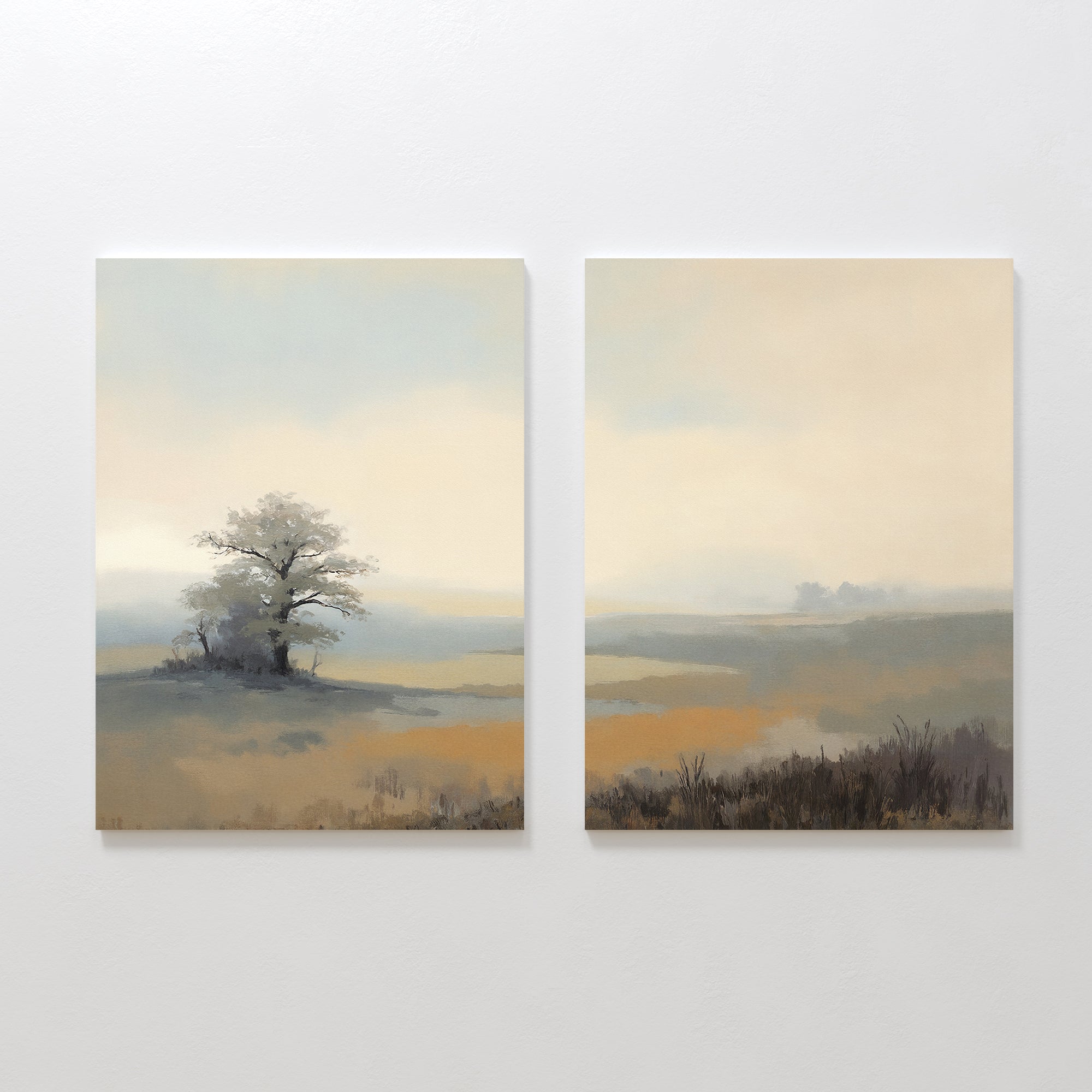 Whispers Through the Mist – Set of 2 Canvas Prints set of 2 – green vintage canvas wall art by Aspire Prints