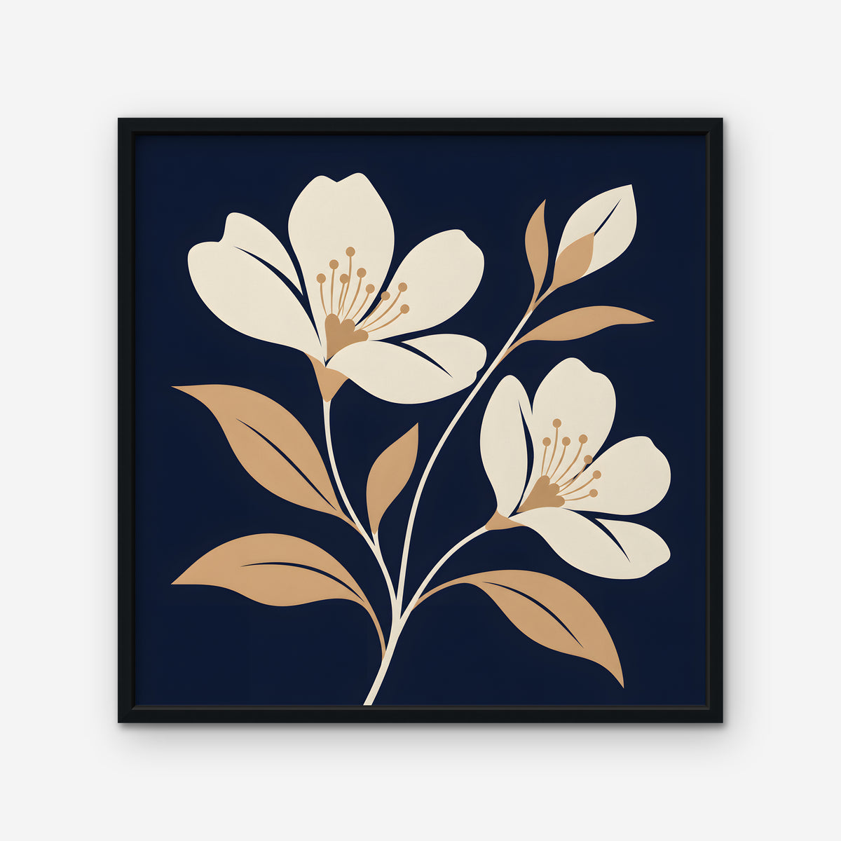 Folk Blossoms Canvas Art - Square – Black Floating Frame on white background