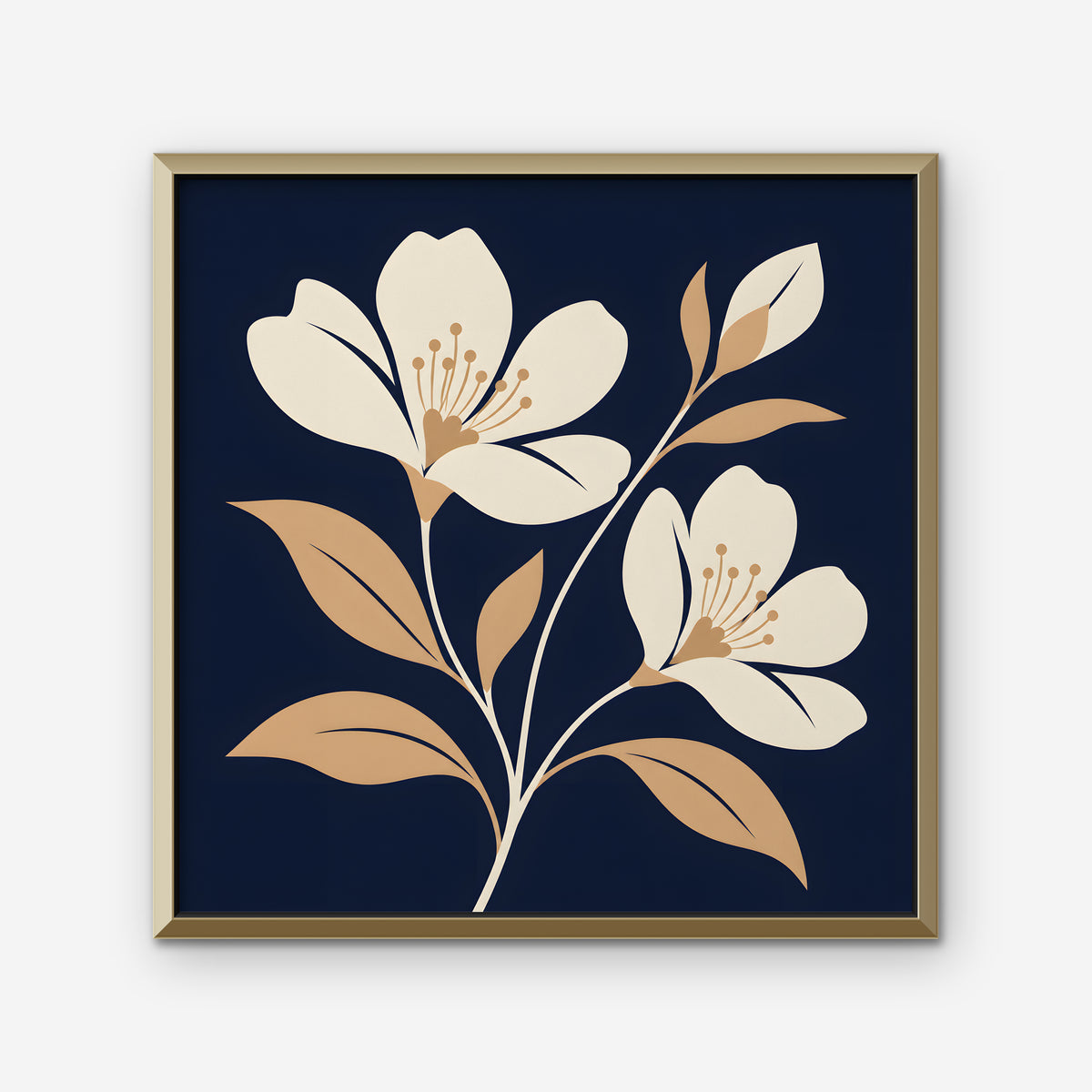 Folk Blossoms Canvas Art - Square – Gold Floating Frame on white background