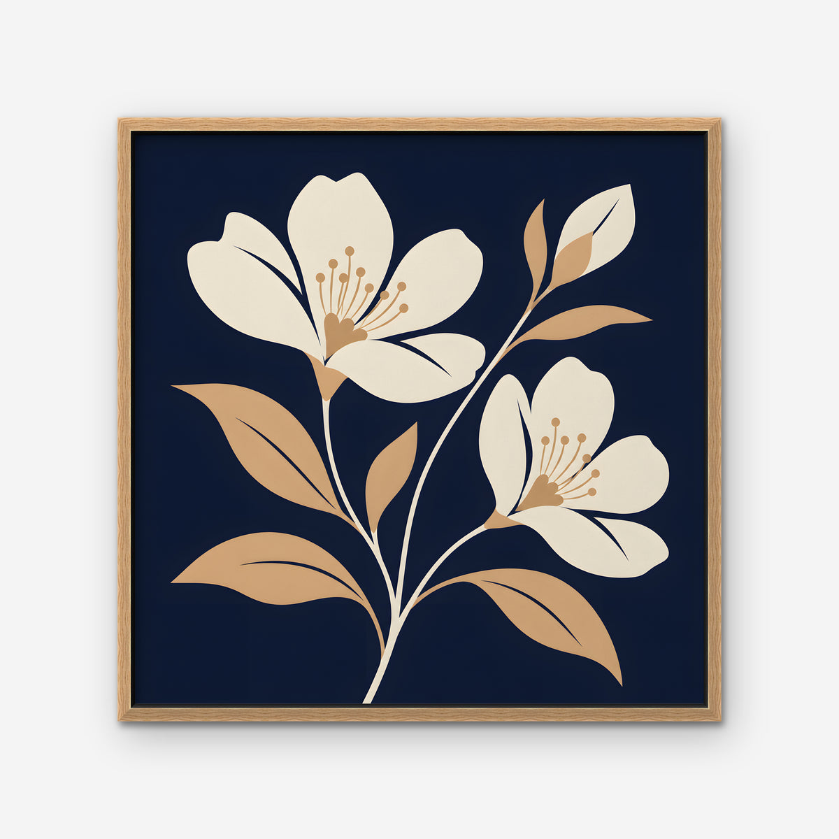 Folk Blossoms Canvas Art - Square – Oak Floating Frame on white background