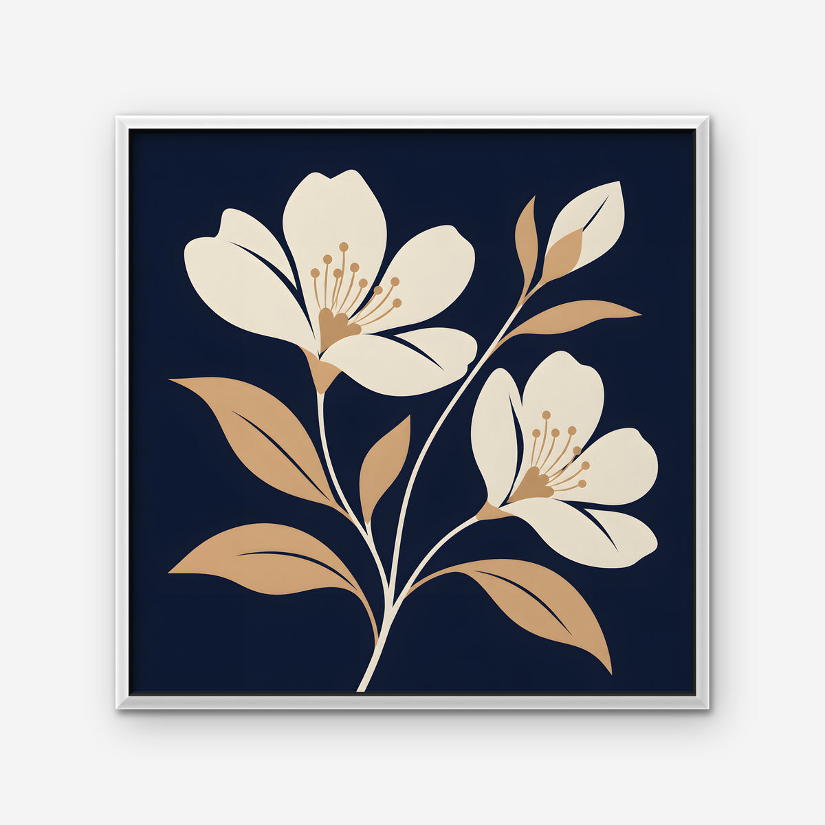 Folk Blossoms Canvas Art - Square – White Floating Frame on white background