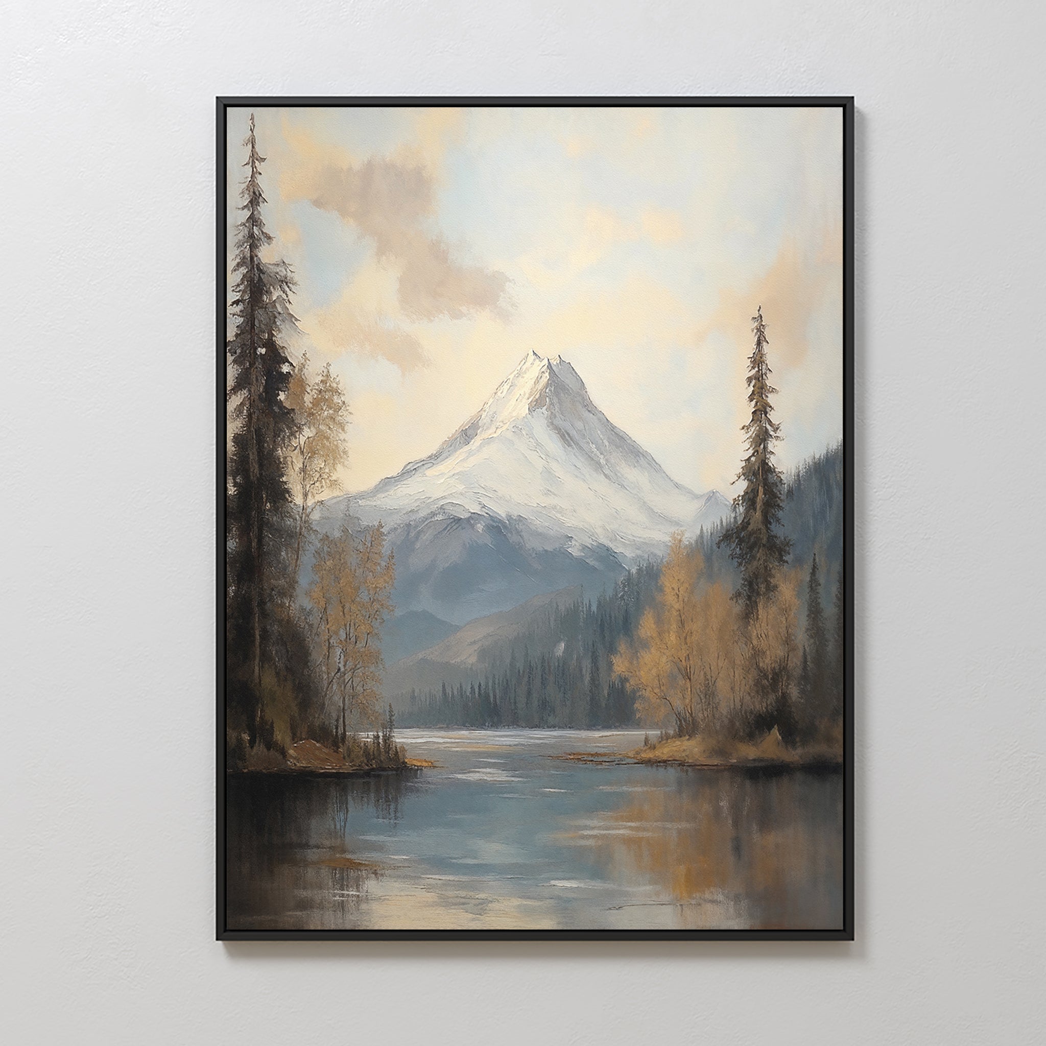Whispering Peaks at Dawn – blue vintage canvas wall art print by Aspire Prints