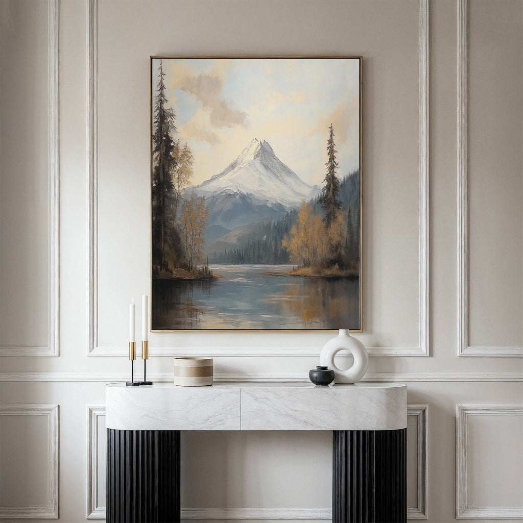 Whispering Peaks at Dawn – blue vintage canvas wall art print by Aspire Prints