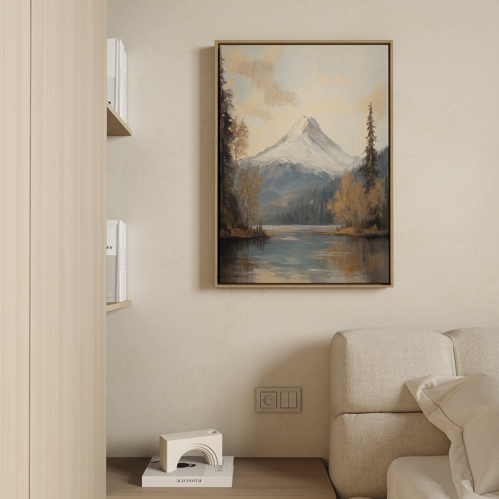 Whispering Peaks at Dawn – blue vintage canvas wall art print by Aspire Prints