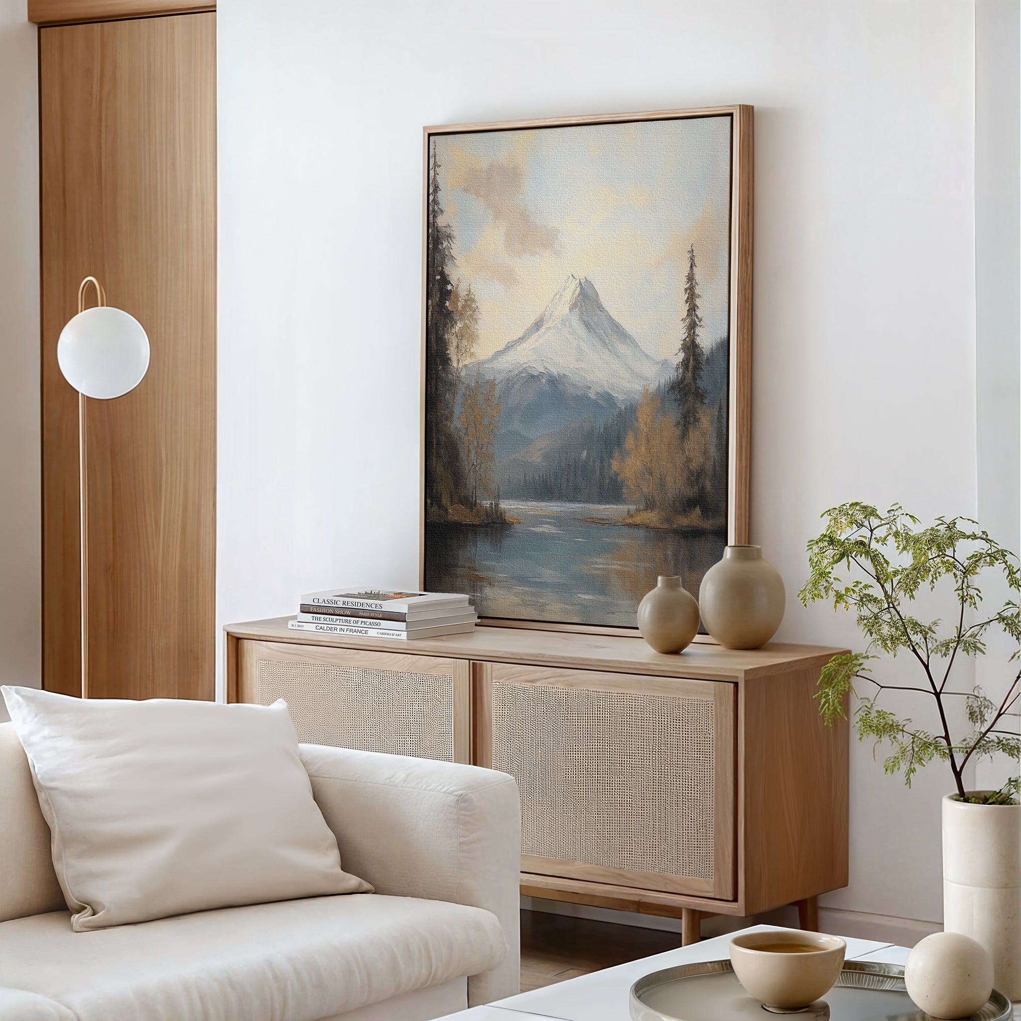 Whispering Peaks at Dawn – blue vintage canvas wall art print by Aspire Prints