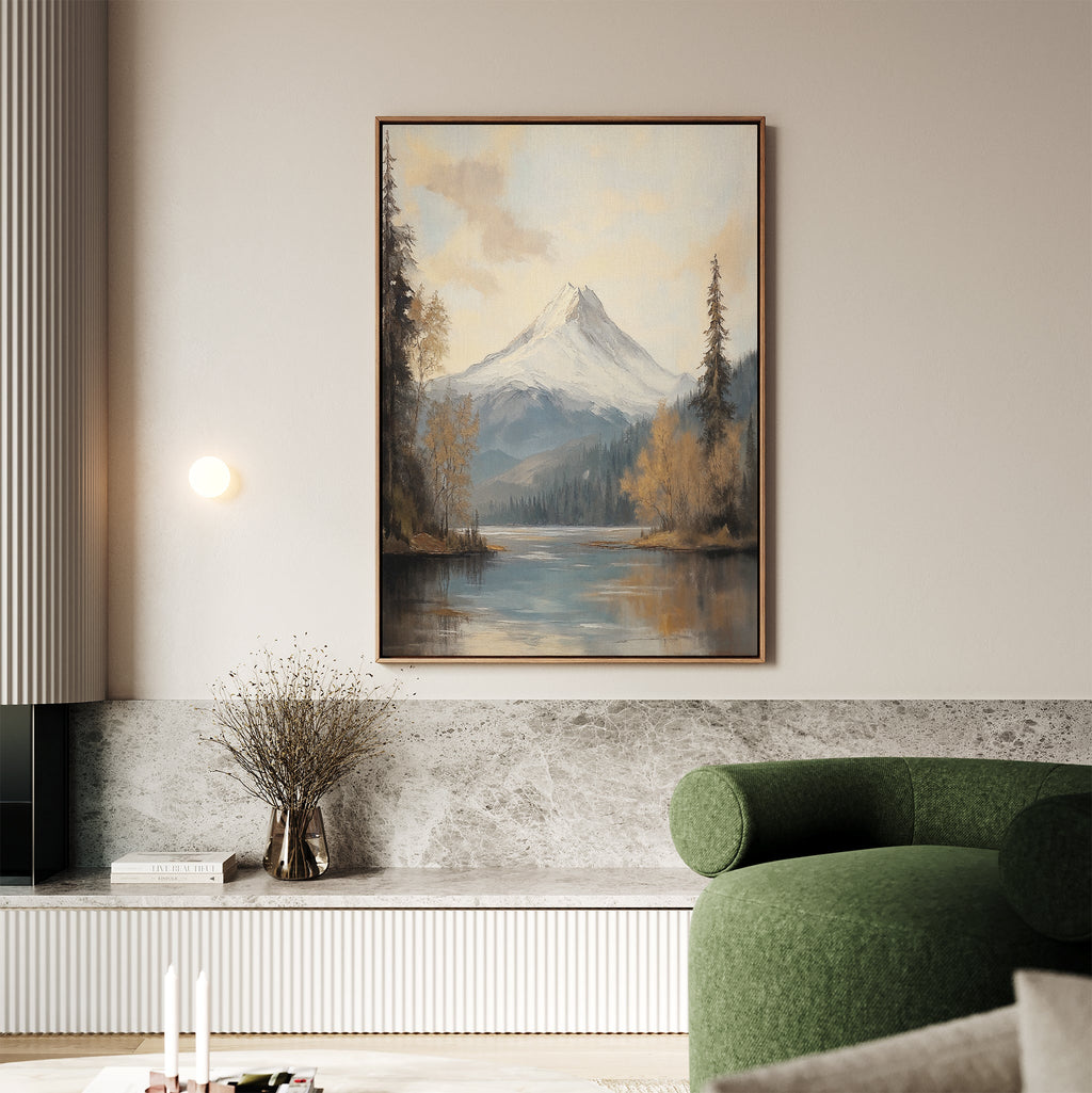 Whispering Peaks at Dawn – blue vintage canvas wall art print by Aspire Prints