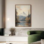 Whispering Peaks at Dawn – blue vintage canvas wall art print by Aspire Prints
