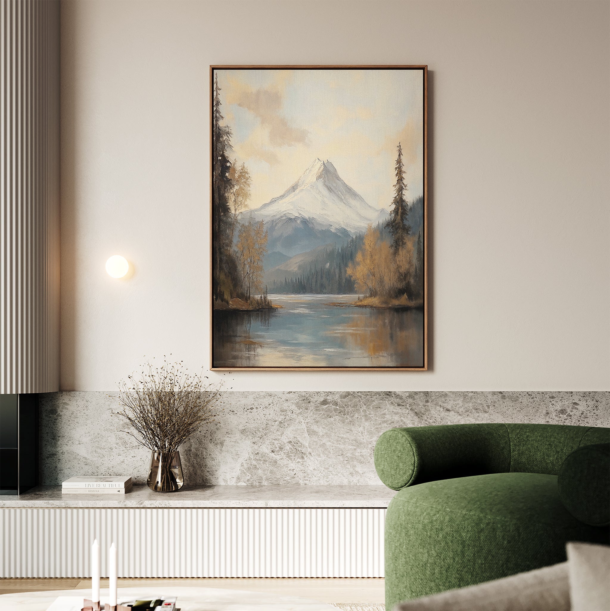 Whispering Peaks at Dawn – blue vintage canvas wall art print by Aspire Prints