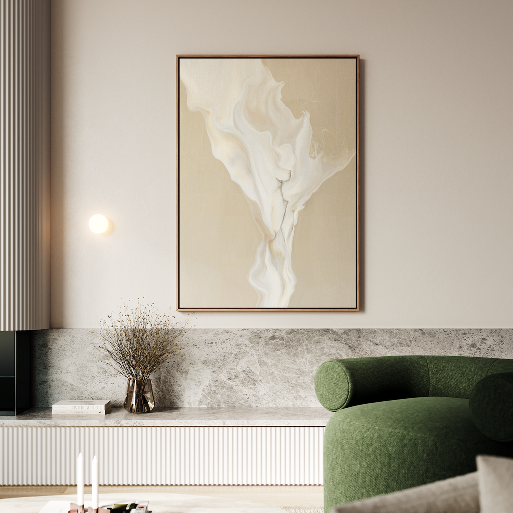 Whisper of Embers – beige and white abstract canvas wall art print by Aspire Prints