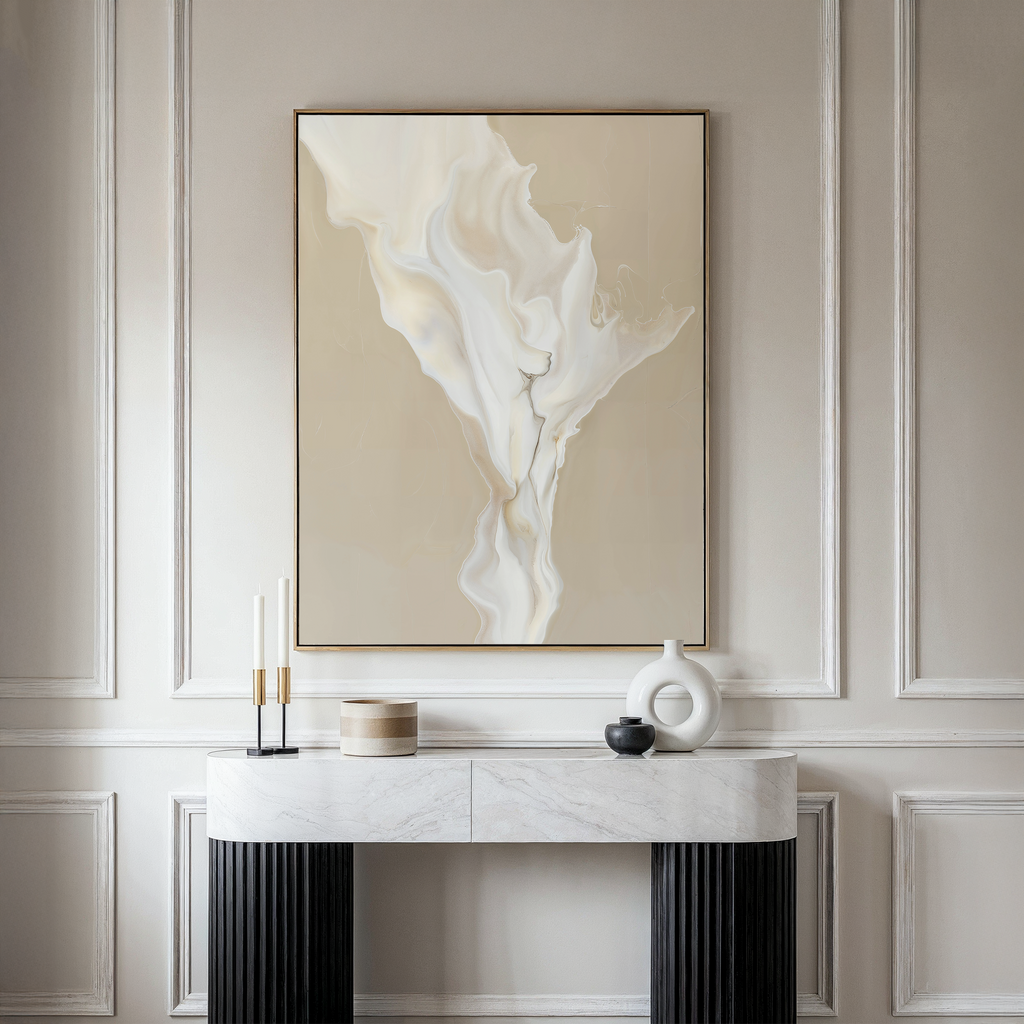 Whisper of Embers – beige and white abstract canvas wall art print by Aspire Prints