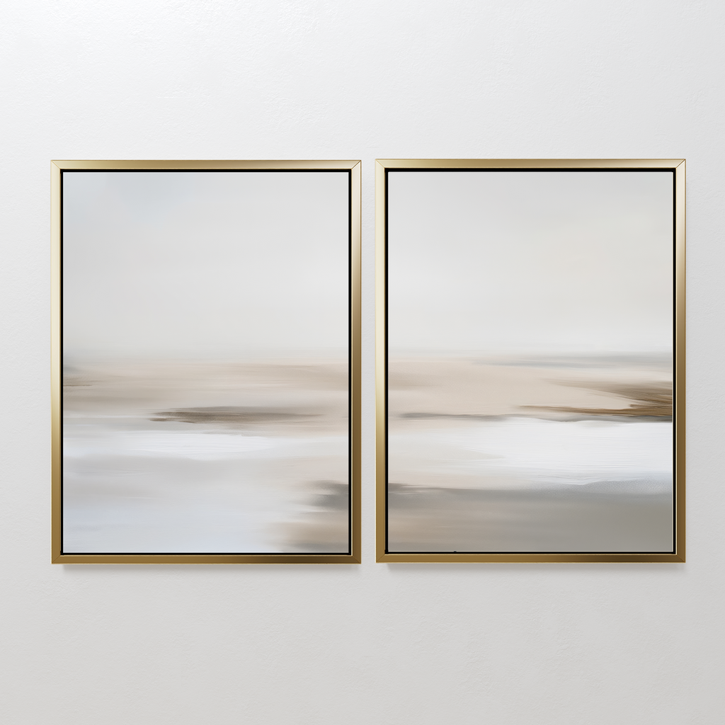 Whispers in Sand & Silence – Set of 2 Canvas Prints set of 2 – beige and white abstract canvas wall art by Aspire Prints