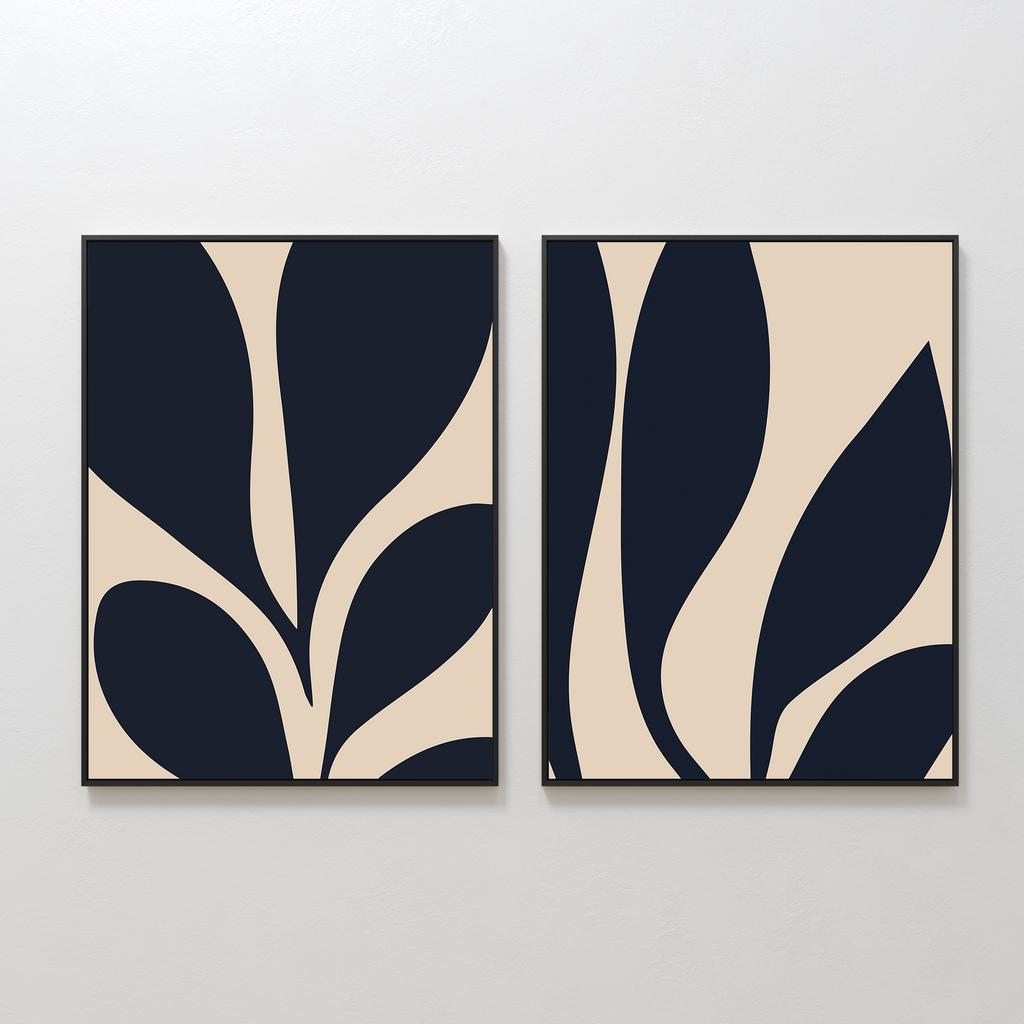 Inkbloom Duet – Set of 2 Canvas Prints set of 2 – blue botanical canvas wall art by Aspire Prints