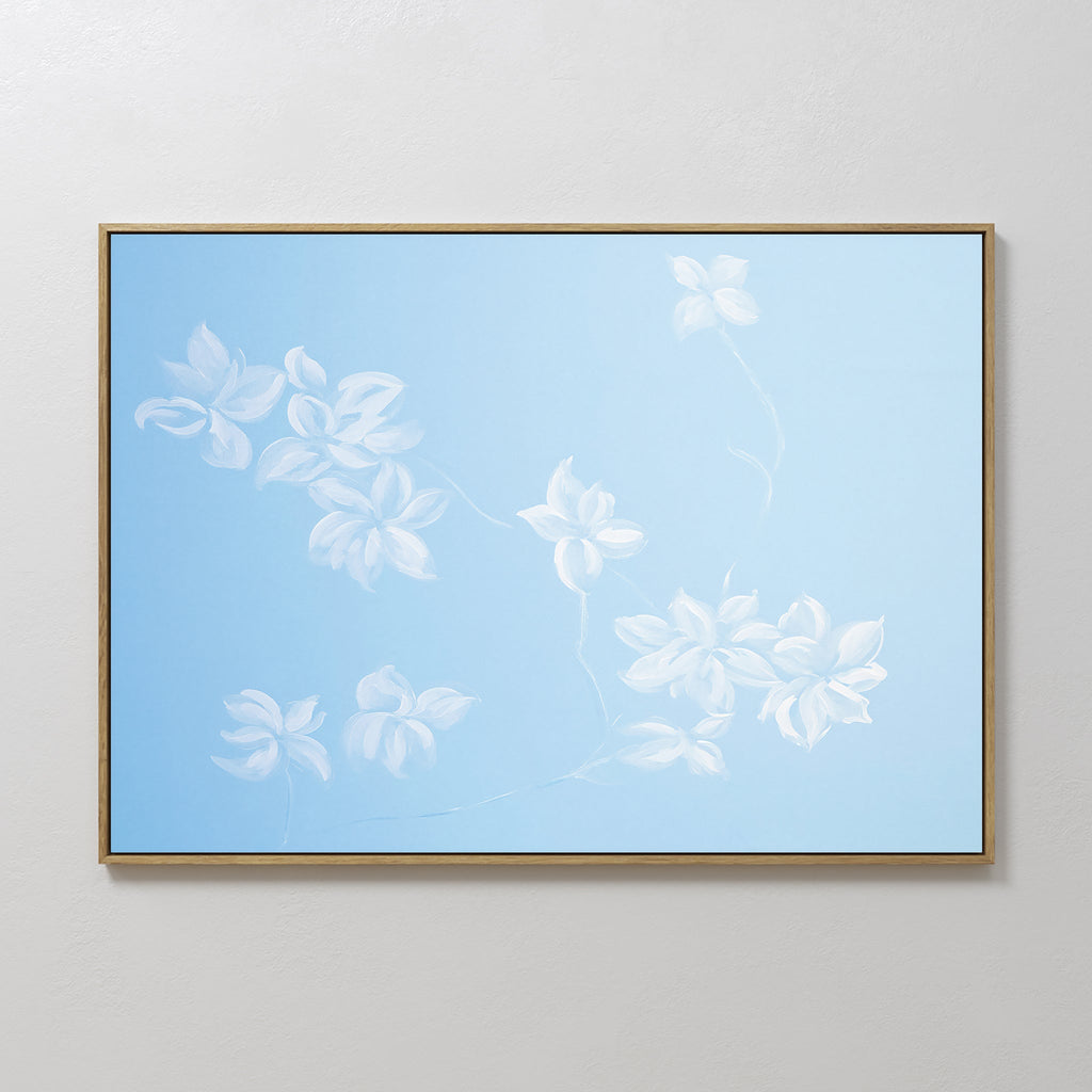 Whispering Petals in Powder Blue – blue botanical canvas wall art print by Aspire Prints