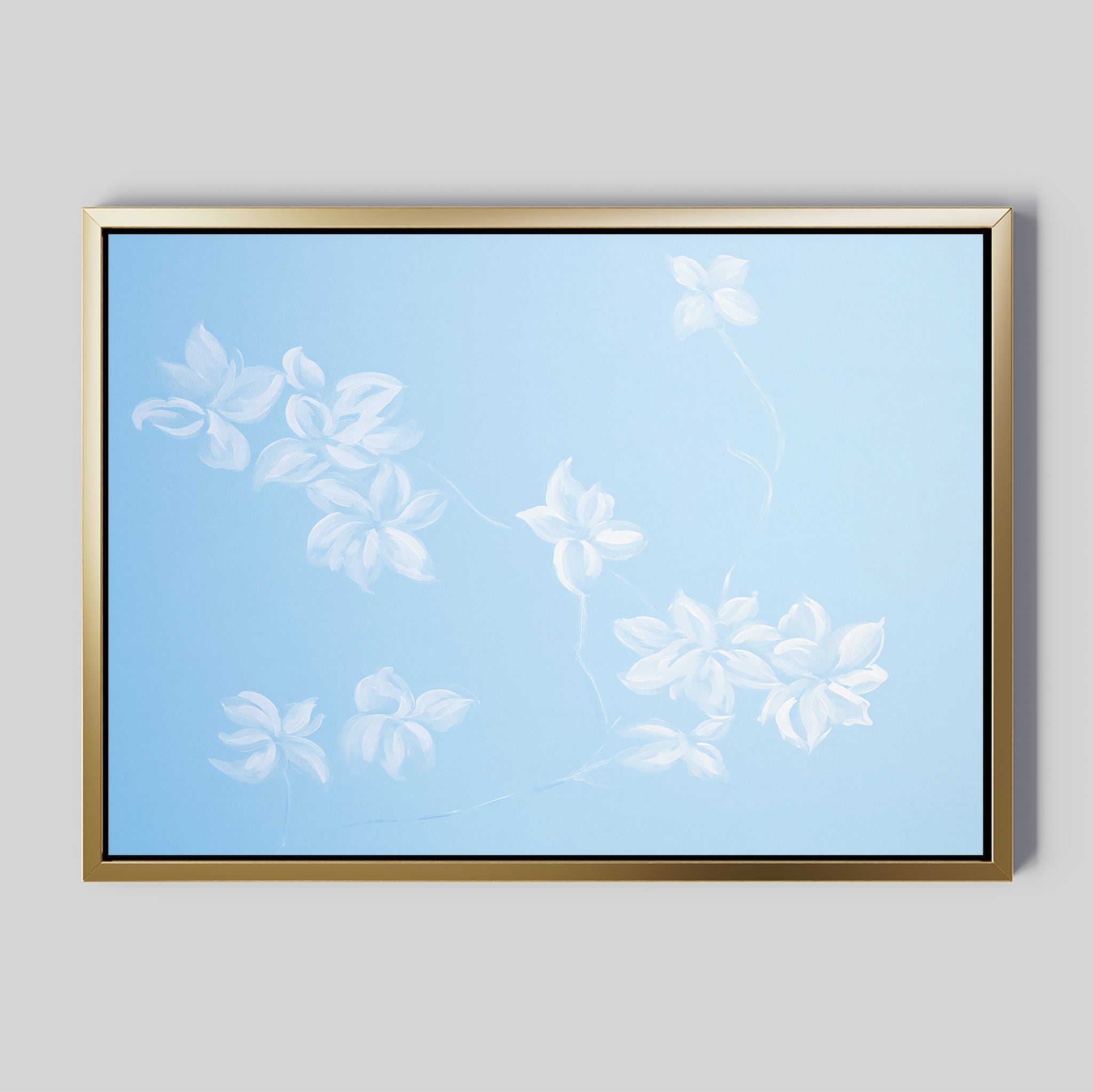 Whispering Petals in Powder Blue – blue botanical canvas wall art print by Aspire Prints