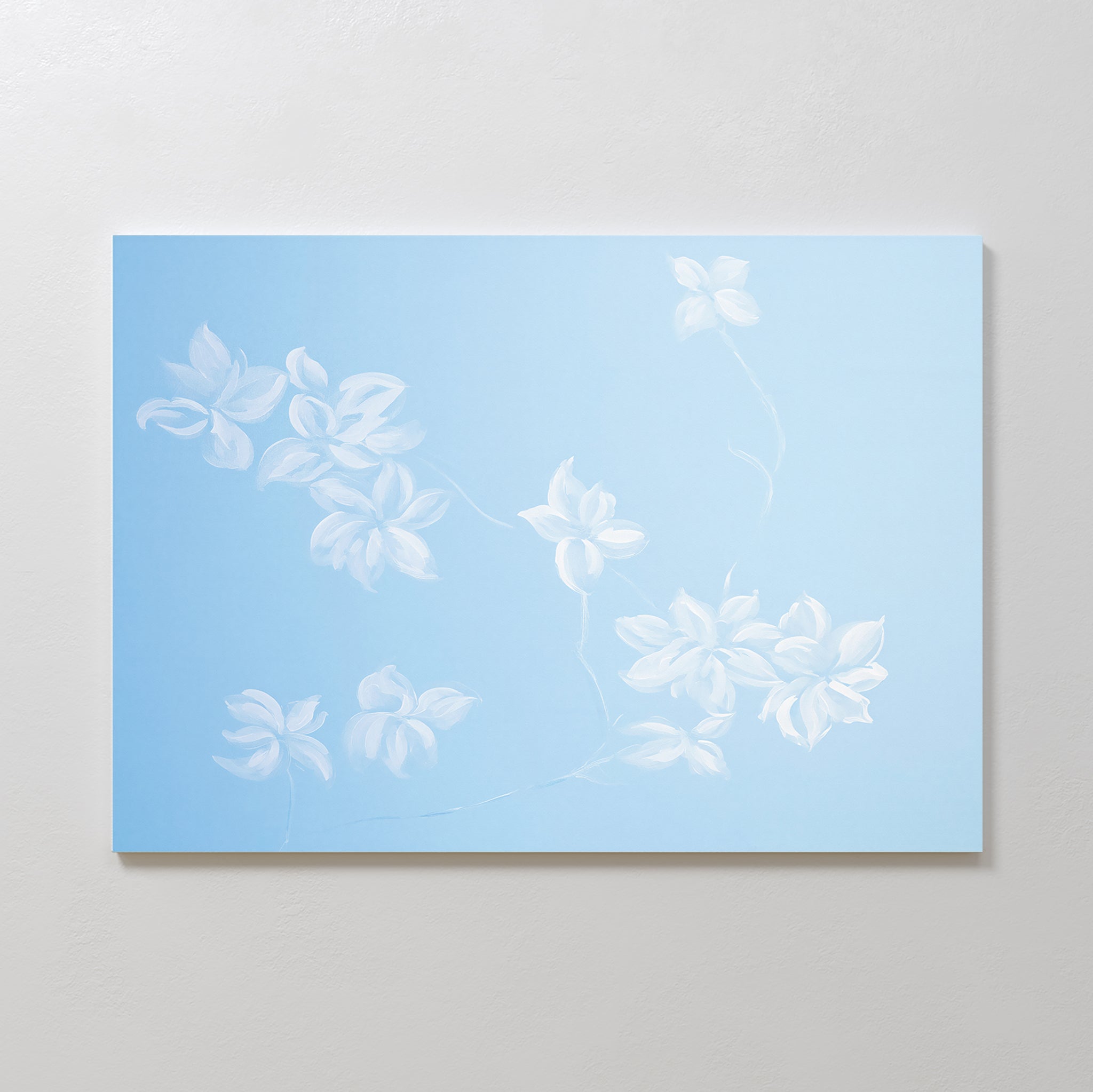 Whispering Petals in Powder Blue – blue botanical canvas wall art print by Aspire Prints