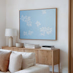 Whispering Petals in Powder Blue – blue botanical canvas wall art print by Aspire Prints