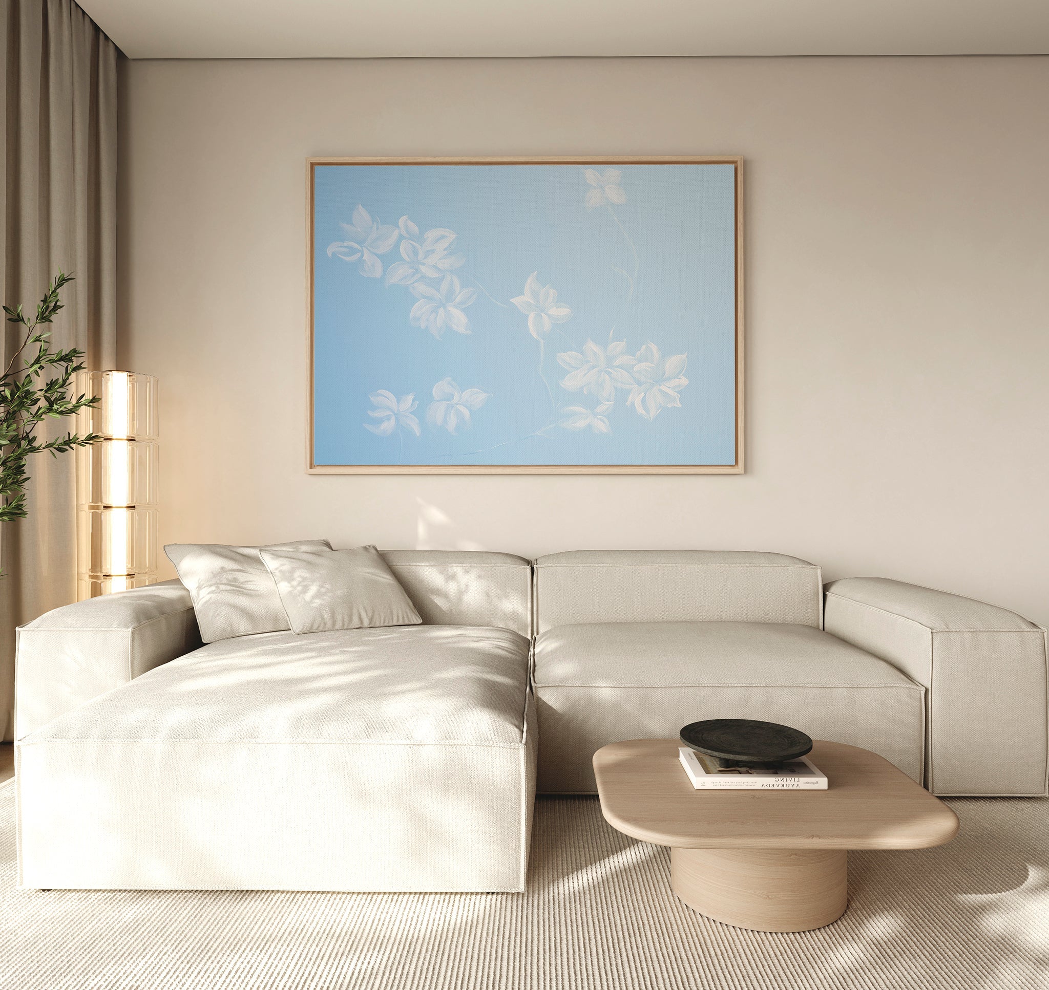 Whispering Petals in Powder Blue – blue botanical canvas wall art print by Aspire Prints