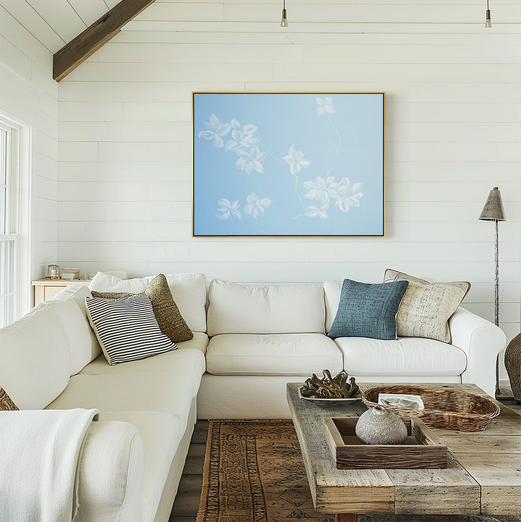 Whispering Petals in Powder Blue – blue botanical canvas wall art print by Aspire Prints