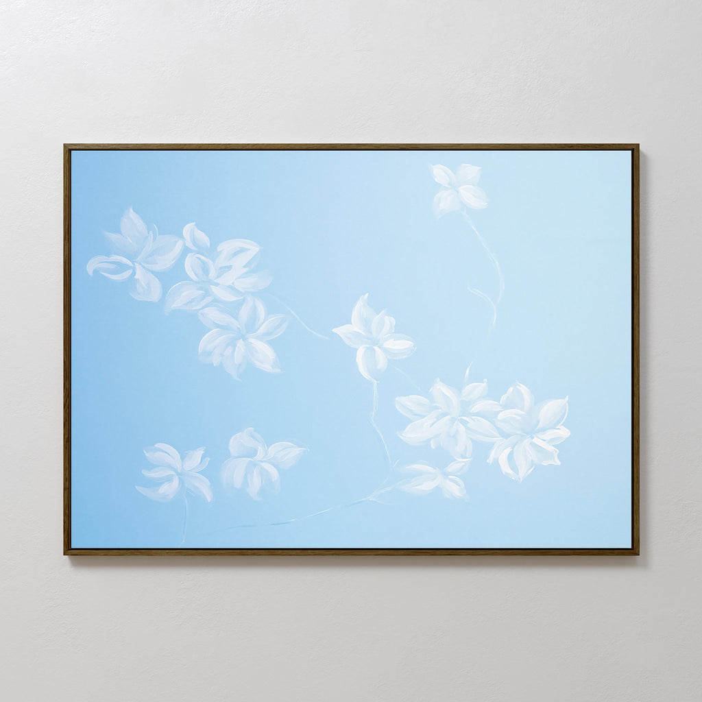 Whispering Petals in Powder Blue – blue botanical canvas wall art print by Aspire Prints