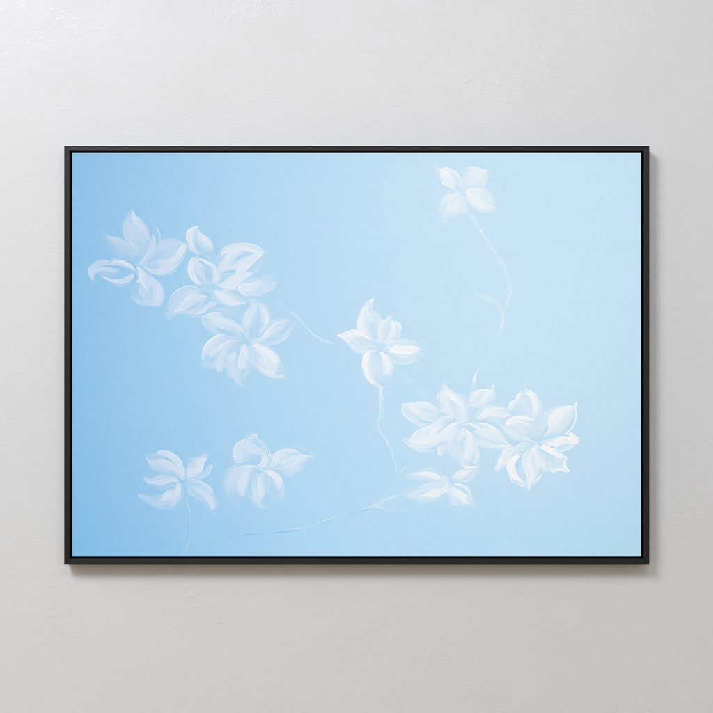 Whispering Petals in Powder Blue – blue botanical canvas wall art print by Aspire Prints