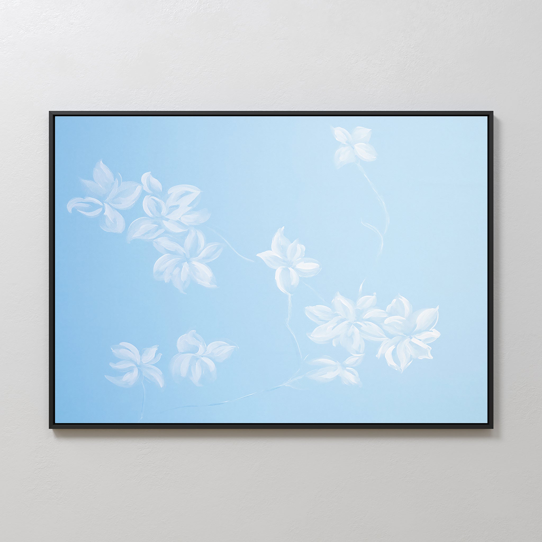 Whispering Petals in Powder Blue – blue botanical canvas wall art print by Aspire Prints