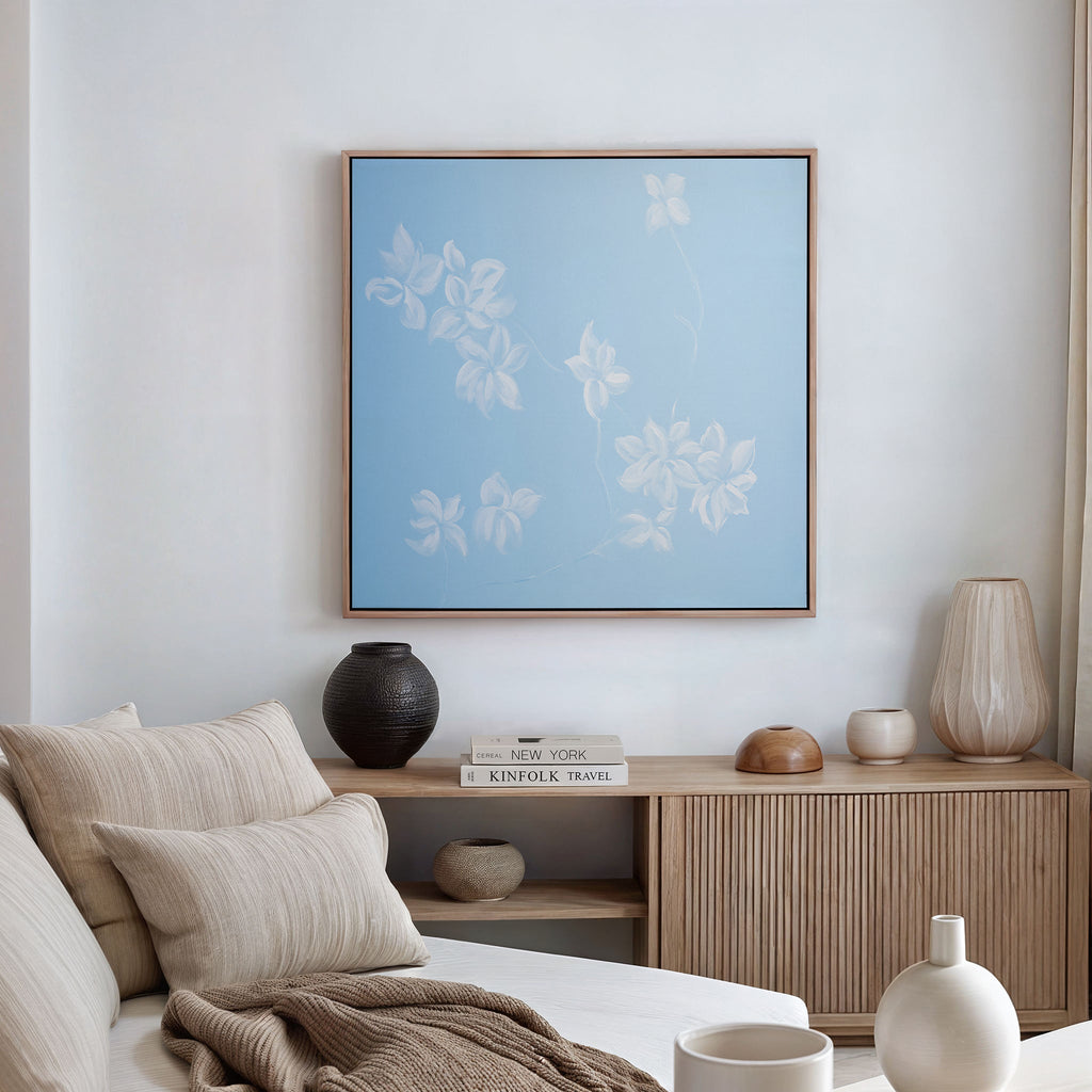 Whisper of Petals – blue botanical canvas wall art print by Aspire Prints