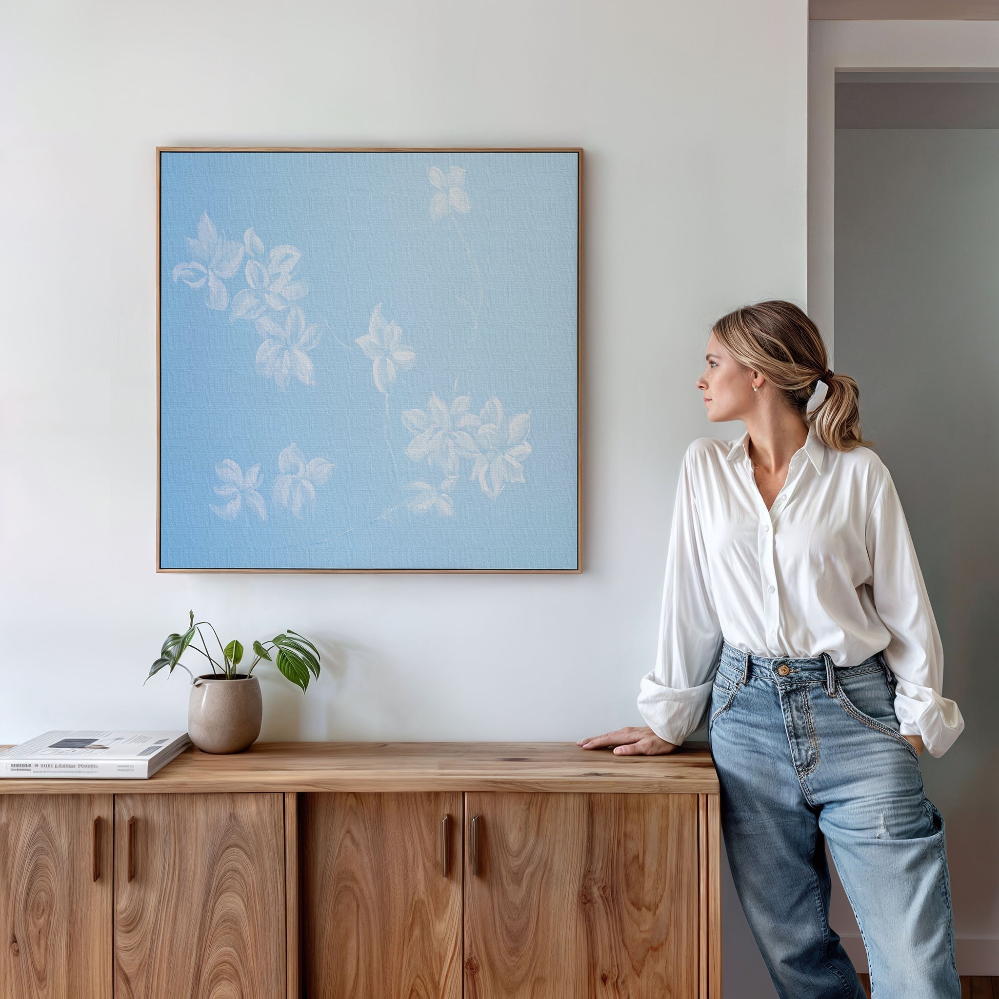 Whisper of Petals – blue botanical canvas wall art print by Aspire Prints