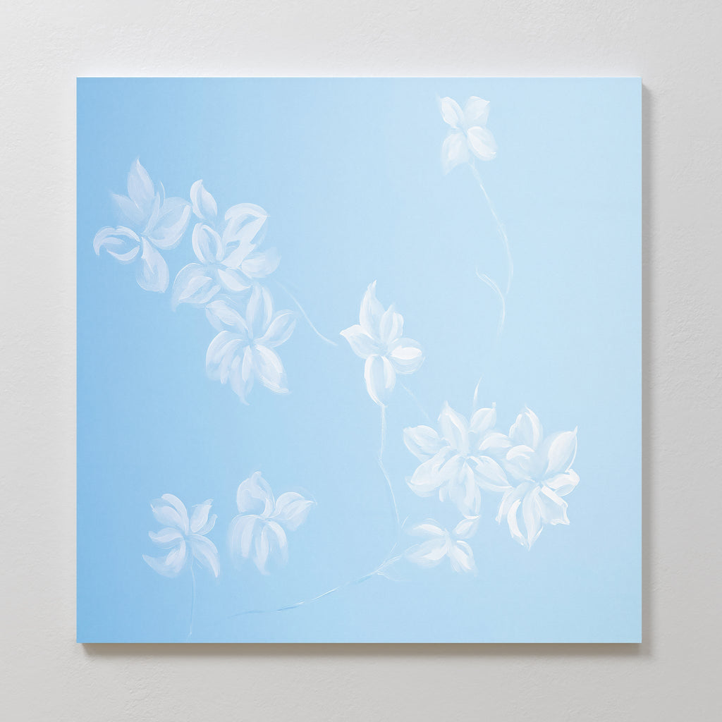 Whisper of Petals – blue botanical canvas wall art print by Aspire Prints