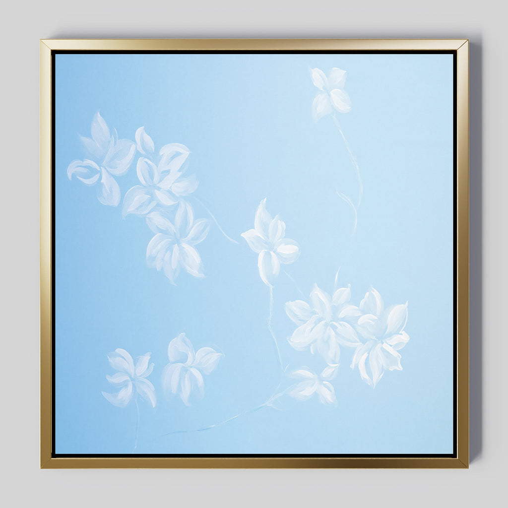 Whisper of Petals – blue botanical canvas wall art print by Aspire Prints