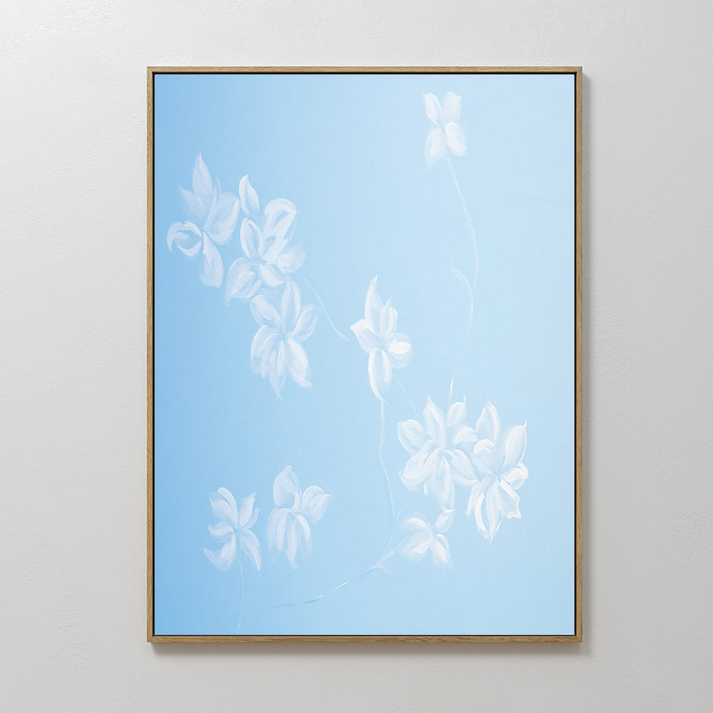 Whispering Petals in Powder Blue – blue botanical canvas wall art print by Aspire Prints