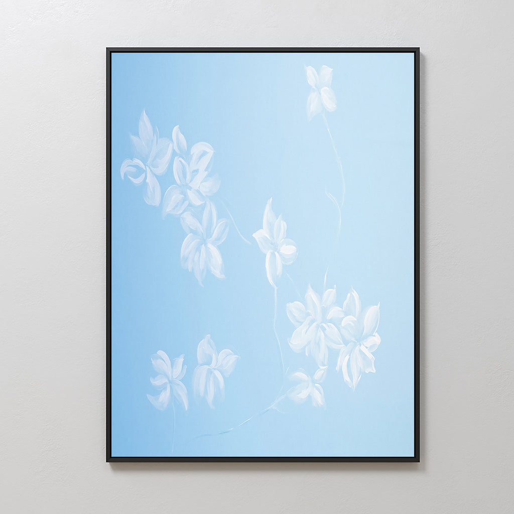 Whispering Petals in Powder Blue – blue botanical canvas wall art print by Aspire Prints