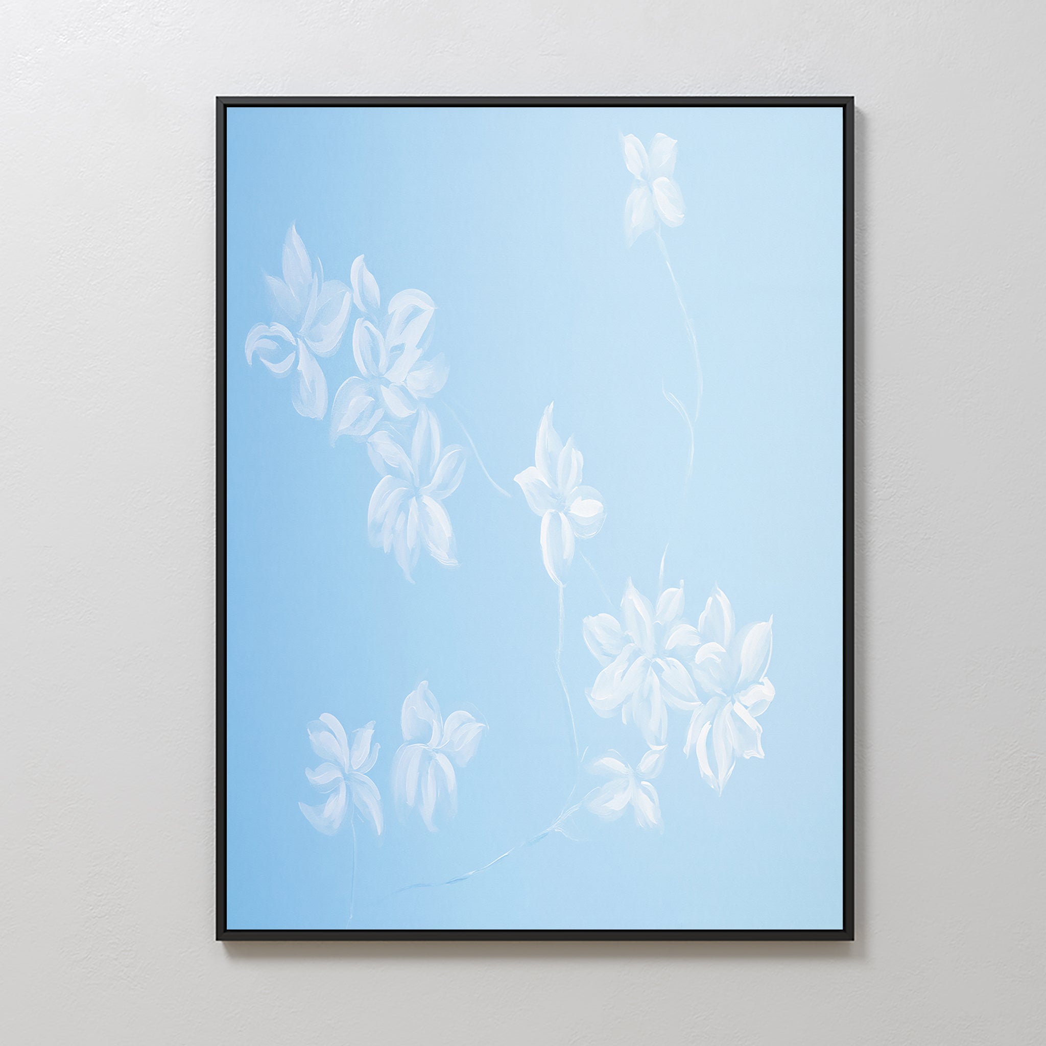Whispering Petals in Powder Blue – blue botanical canvas wall art print by Aspire Prints