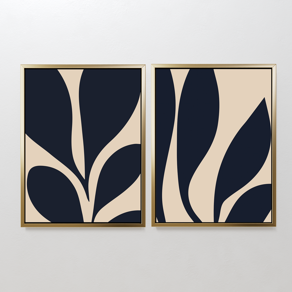 Inkbloom Duet – Set of 2 Canvas Prints set of 2 – blue botanical canvas wall art by Aspire Prints