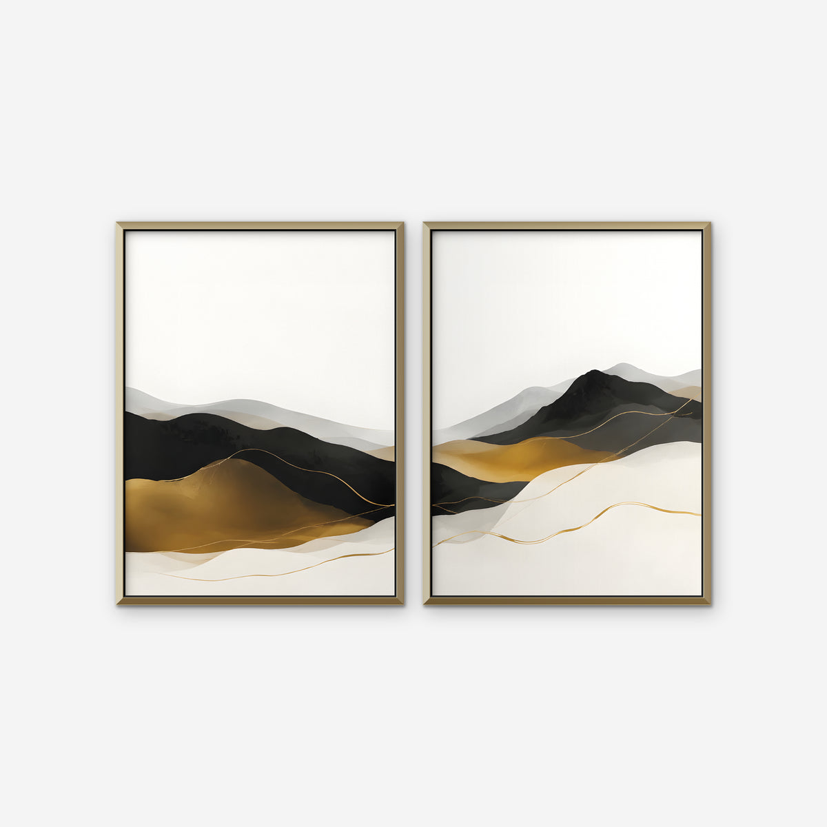 Gold Mountain Mist Canvas Art - Set of 2 – Gold Floating Frame on white background
