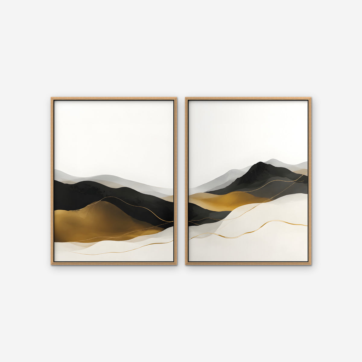 Gold Mountain Mist Canvas Art - Set of 2 – Oak Floating Frame on white background