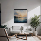 Golden Bay Sunrise Canvas Art - Square – Black Floating Frame in room setting