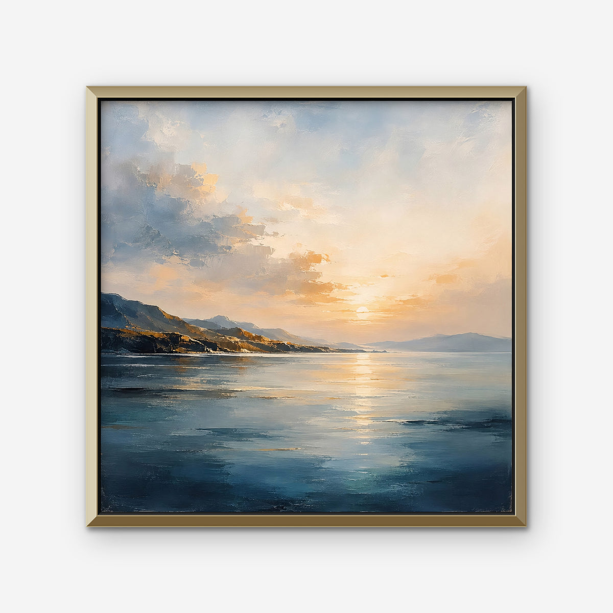 Golden Bay Sunrise Canvas Art - Square – Gold Floating Frame on white background