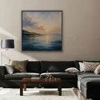Golden Bay Sunrise Canvas Art - Square – Silver Floating Frame in room setting