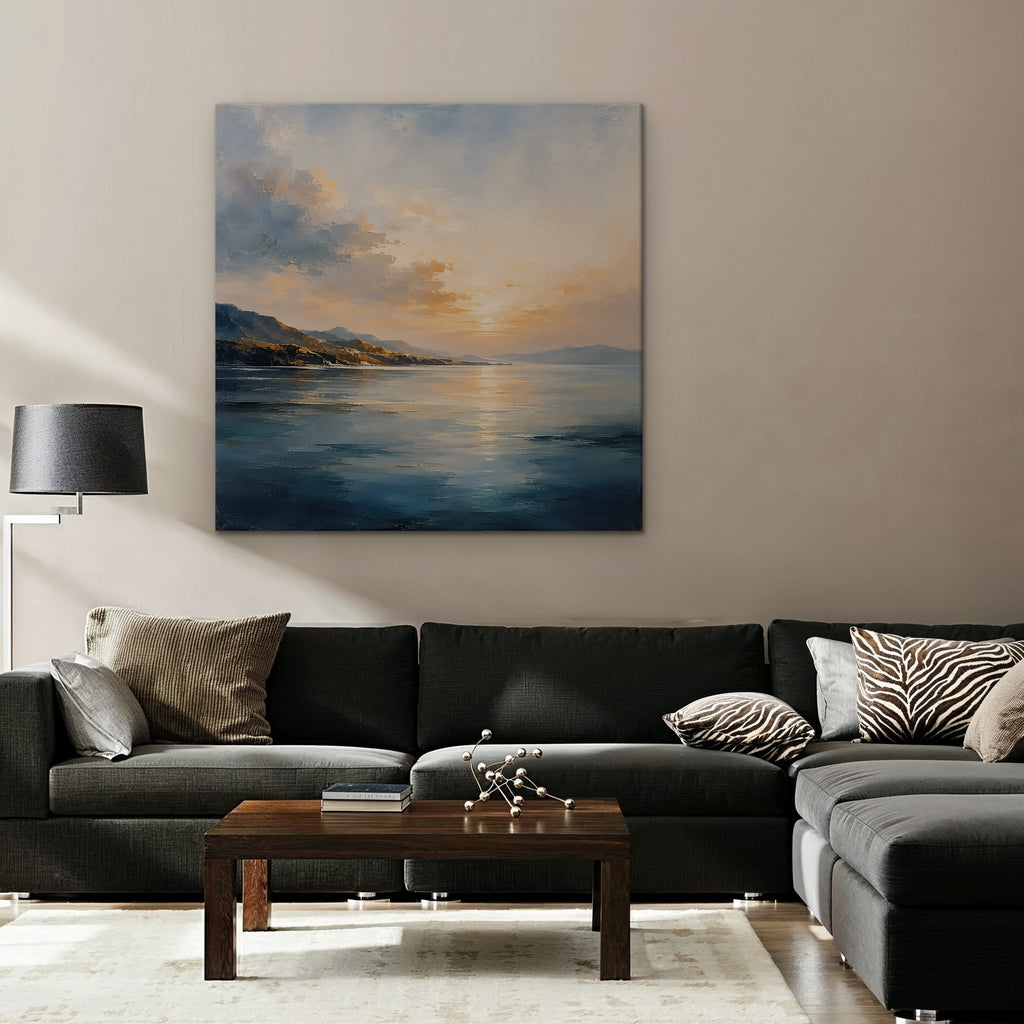 Golden Bay Sunrise Canvas Art - Square – Stretched Canvas Only in room setting