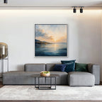 Golden Bay Sunrise Canvas Art - Square – White Floating Frame in room setting