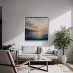 Golden Bay Sunrise Canvas Art - Square – White Floating Frame in room setting