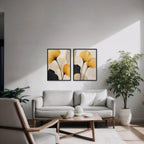 Golden Ginkgo Canvas Art - Set of 2 – Black Floating Frame in room setting