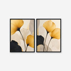 Golden Ginkgo Canvas Art - Set of 2 – Black Floating Frame on white background