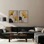 Golden Ginkgo Canvas Art - Set of 2 – Silver Floating Frame in room setting