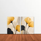 Golden Ginkgo Canvas Art - Set of 2 – Stretched Canvas Only in room setting